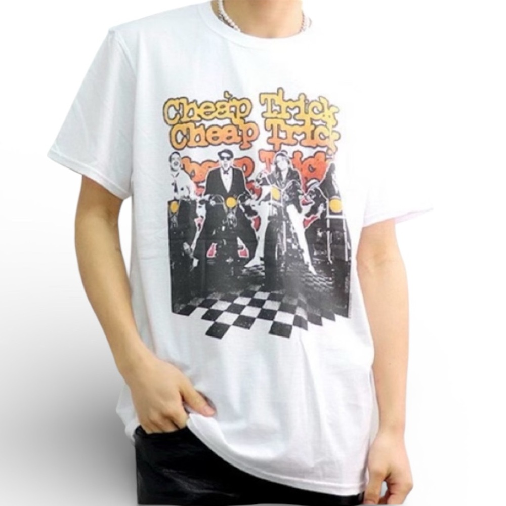 NWT Cheap Trick White Unisex Biketrick Graphic Band Tee Sizes Small-XXL